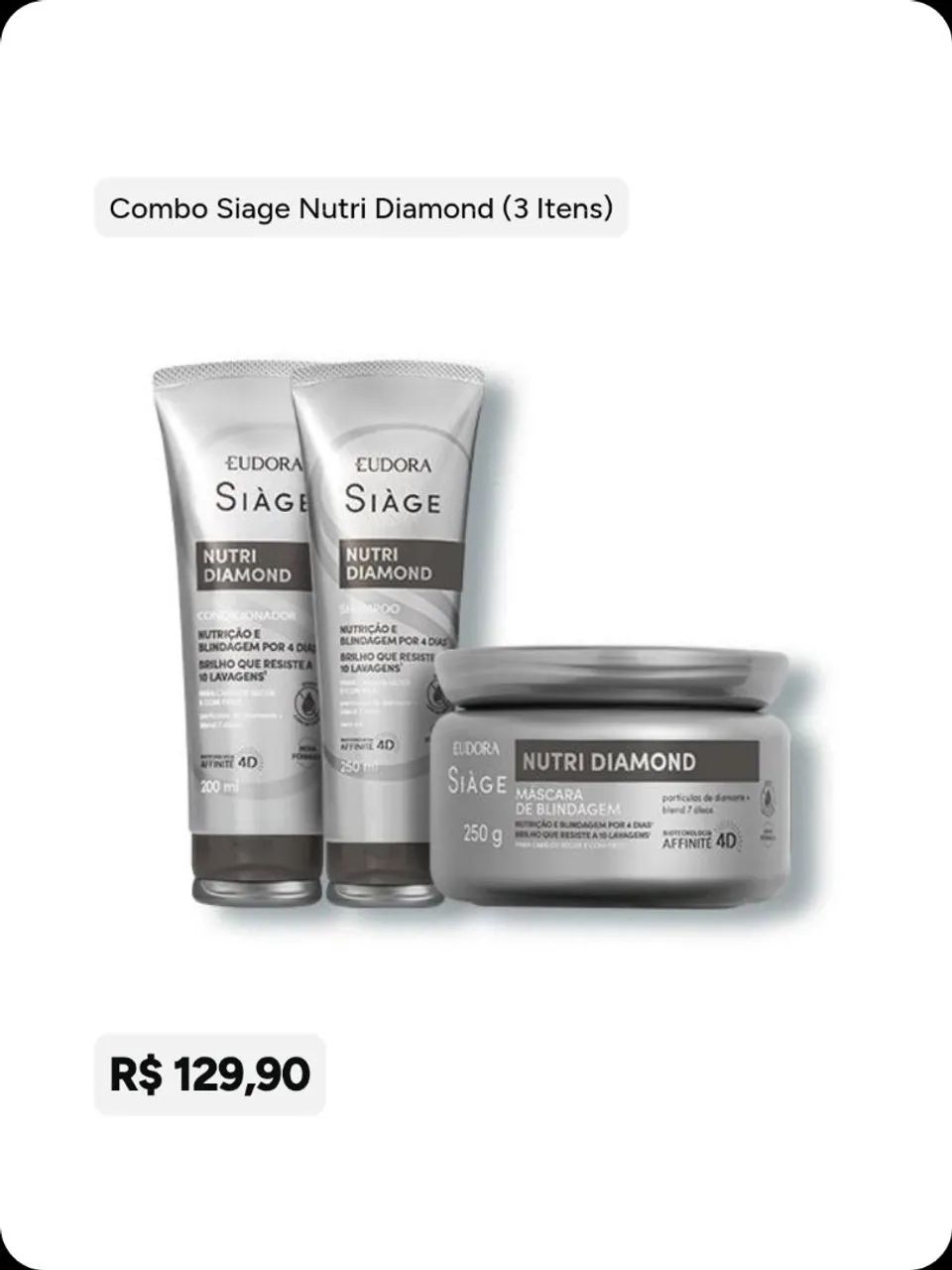 Kit Eudora Siage Nutri Diamond Shampoo, Condicionador e Máscara