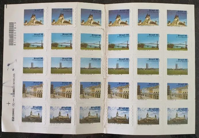 2 Folhas Completas 60 Selos Brasil 1996 - Série Cidades e Monumentos