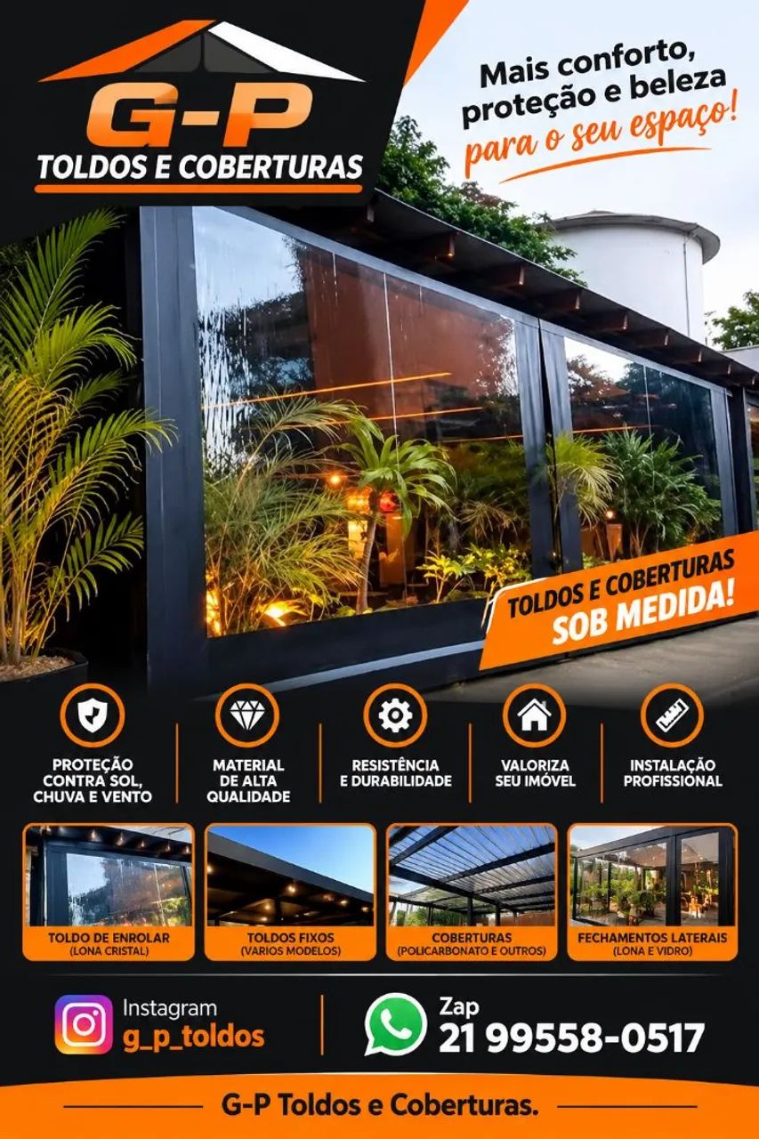Toldo cortina vertical com visor. 