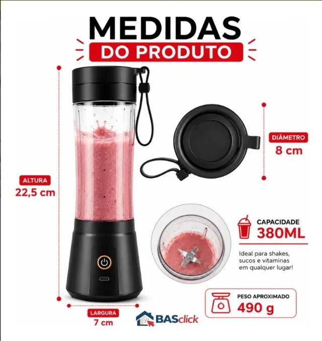 Mini Liquidificador Portátil Juice 6 Lâminas Inox Usb 380ml - NOVO - Foto 3