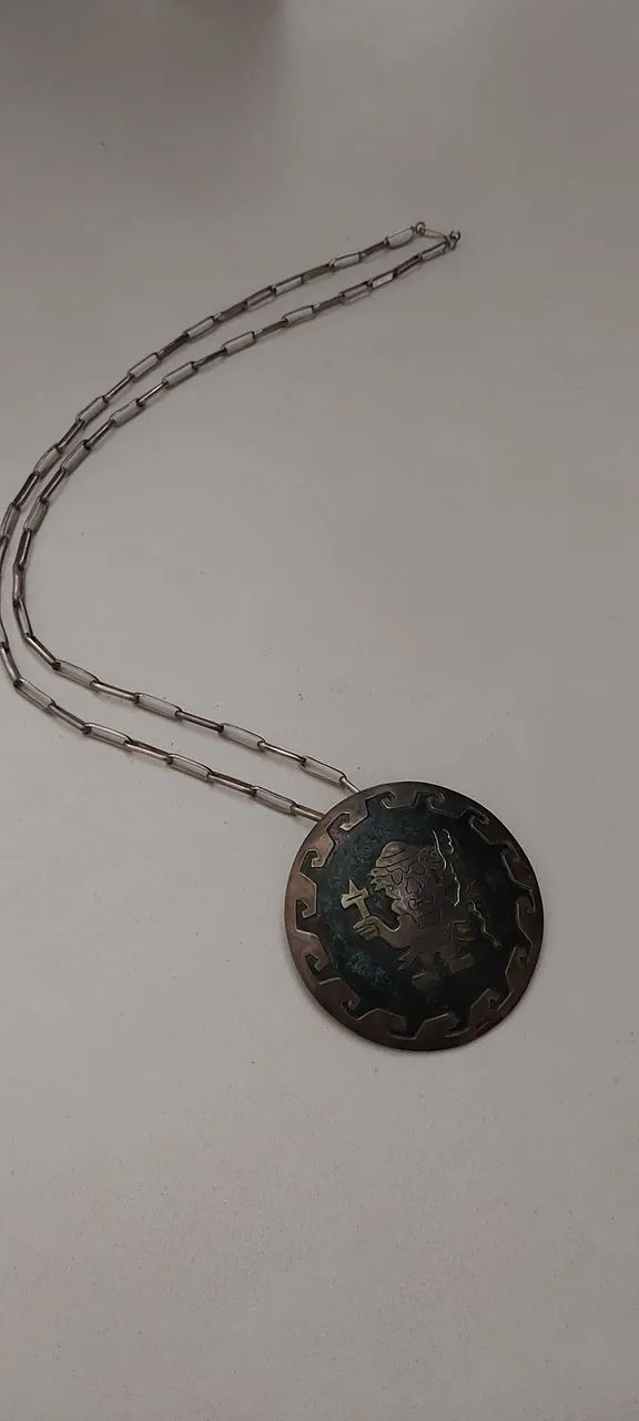 Jóia peruana prata 925 antiga - colar + medalhão  - Foto 2