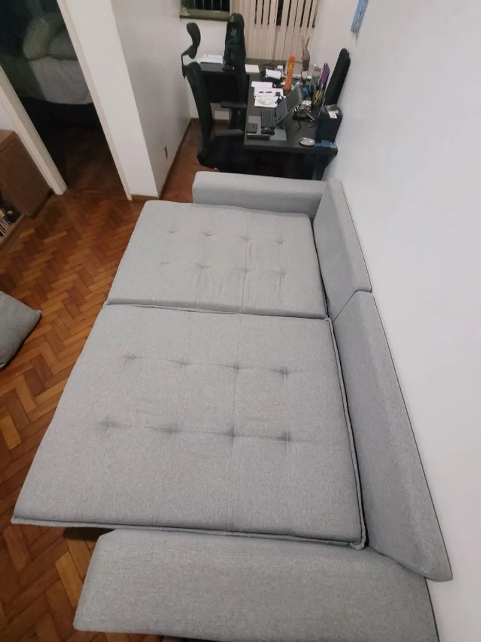 Sofá Cama Retrátil Chenile Linho Chade - Foto 5