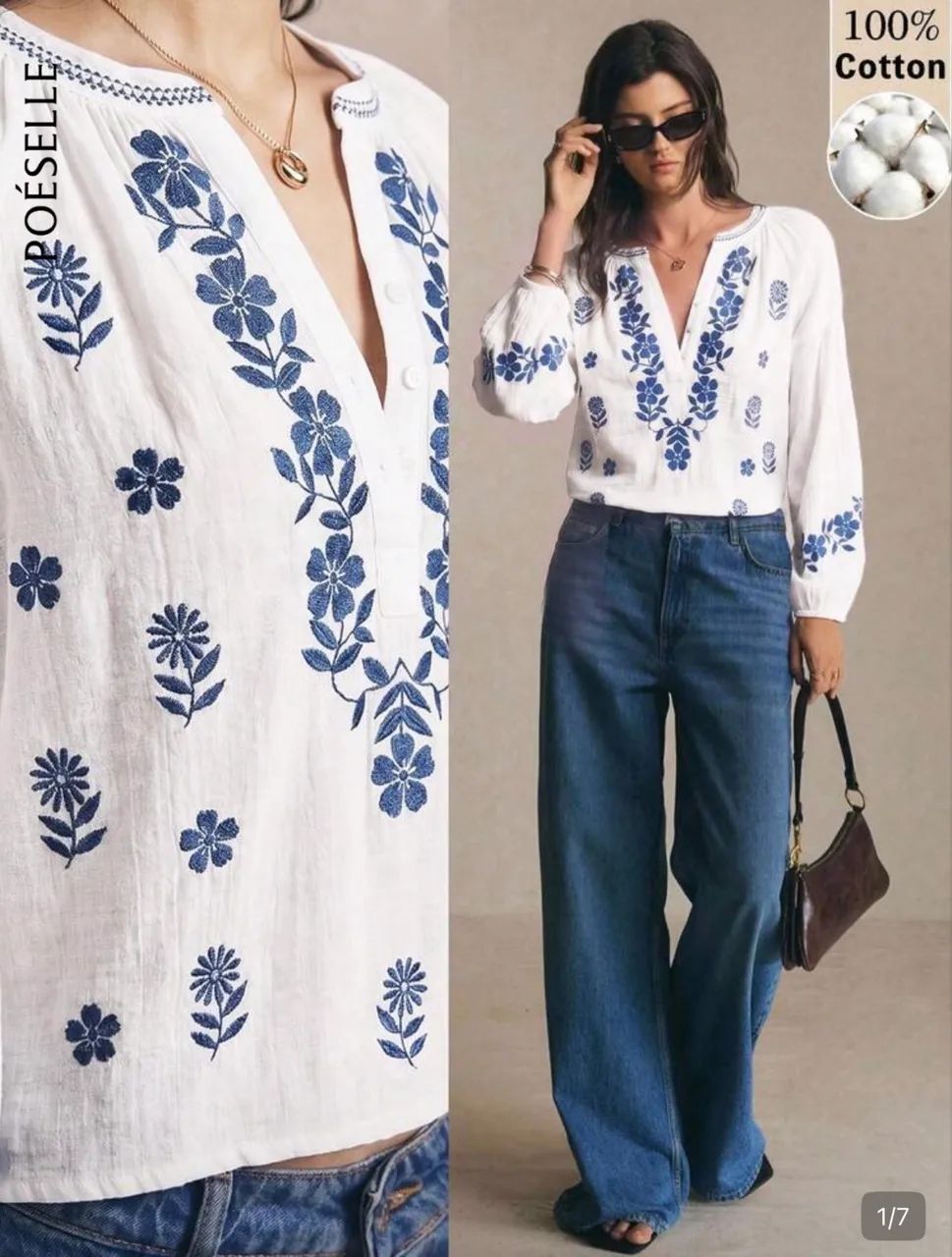 Blusa de manga comprida de algodão  - Foto 3