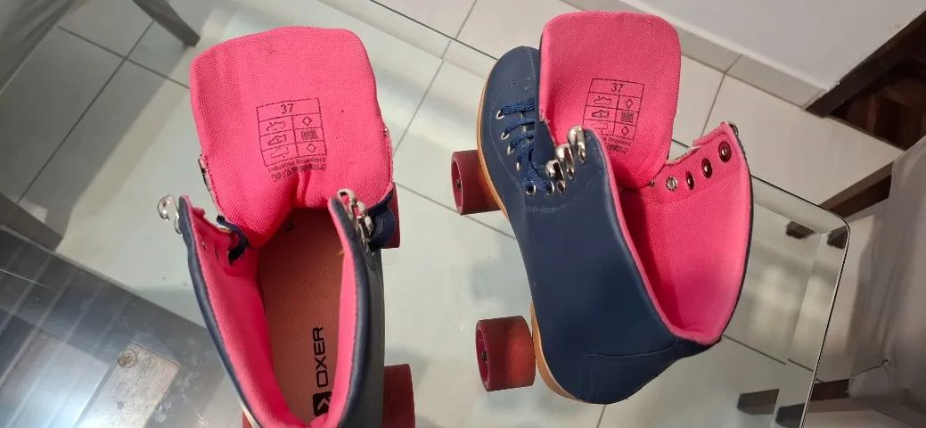 Patins Quad Oxer Retro 4 Rodas Numero 37 - Azul e Rosa - Foto 5
