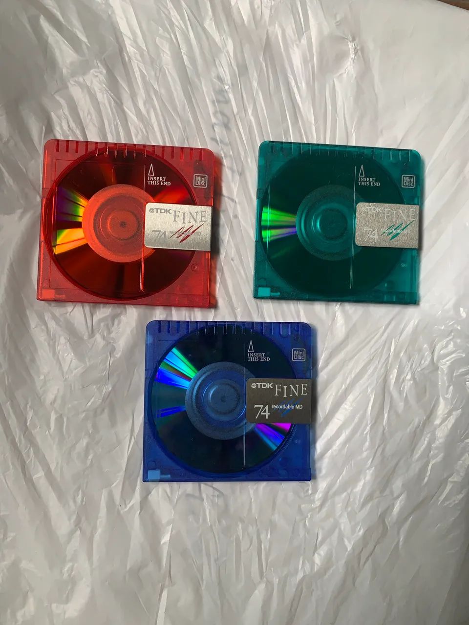 Mini Disk MD TDK 74m verde, azul, laranja 3 unidades 
