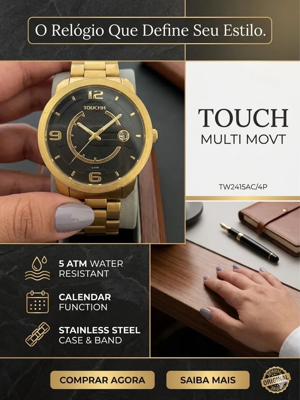 Relógio Touch Multi Movt - Dourado Masculino