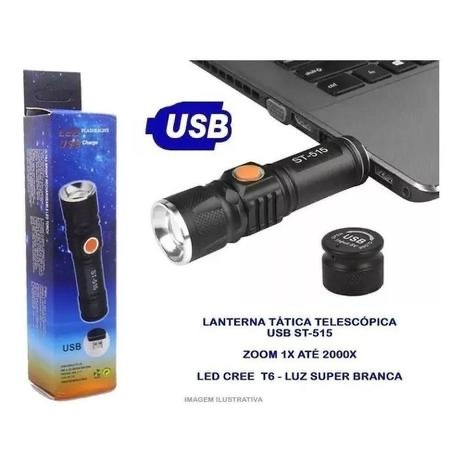 Mini Lanterna Tática Led Forte Recarregável Strobo Usb 