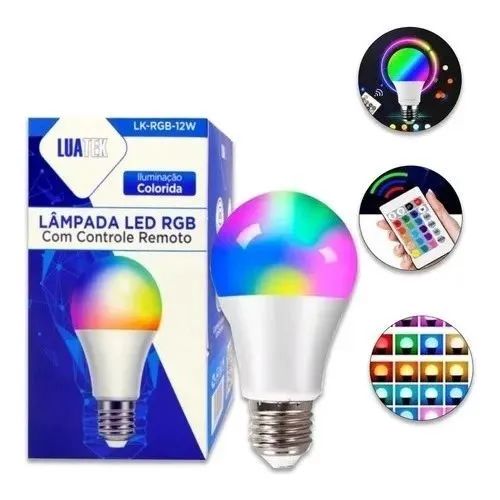 Lâmpada Led Rgb Colorida 12w Com Controle Remoto E27 Bivolt