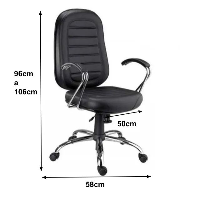 Cadeira Presidente Baixa Preta Base e Braços Cromados Conforto Ergonômica Modelo 30104 - Foto 6