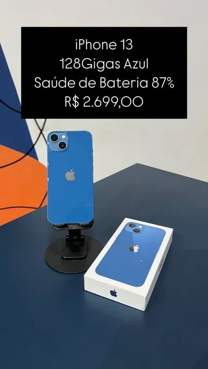 Vendo IPhone 13 128GB Azul Saúde de bateria 87% Semi novo | Loja