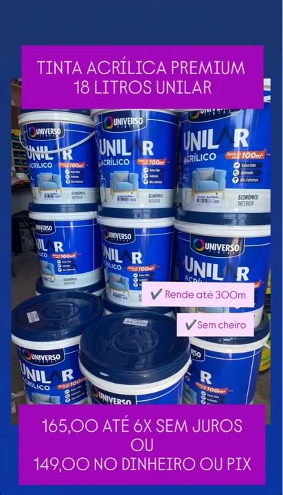 Tinta Acrilica Premium Interior 18 Litros Unilar.