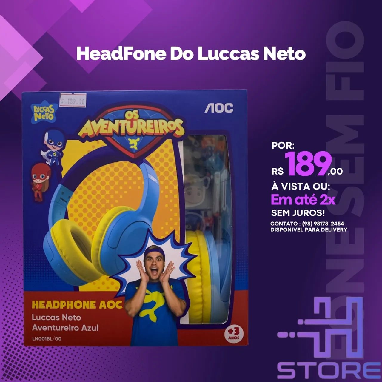 Headphone AOC Luccas Neto Aventureiro Azul