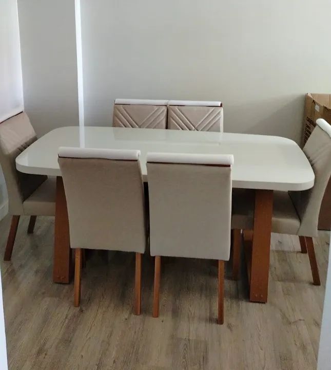 Mesa de Jantar 180x90 Cadeiras 100% Madeira em Linho  - Foto 2