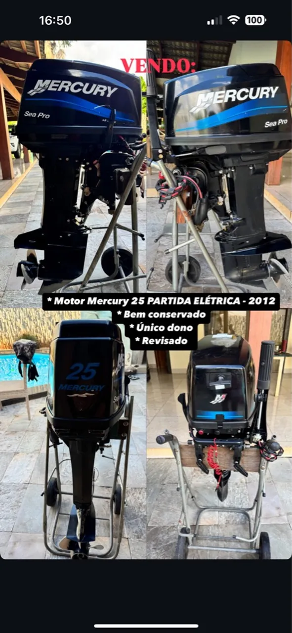 Motor Mercury 25 HP - Partida Elétrica