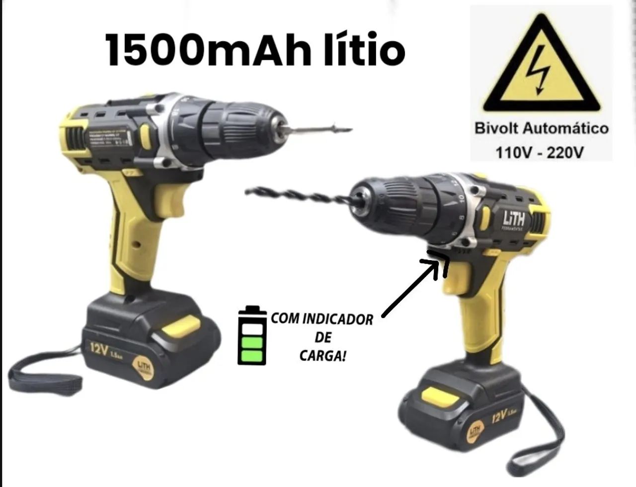 Parafusadeira/Furadeira com Maleta completa 1500mAh Bivolt 12V (nova) - Foto 6