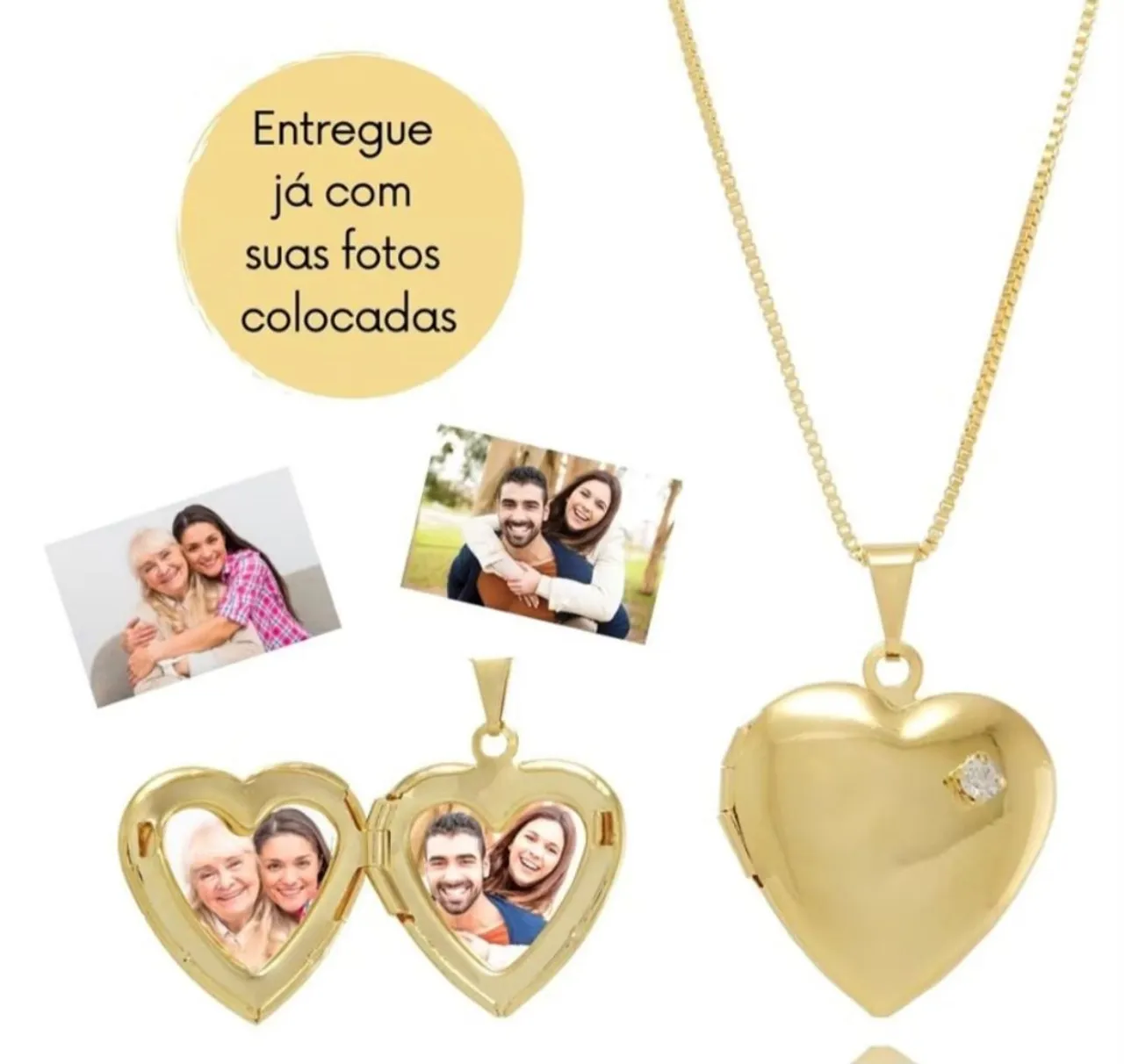 Colar com Pingente Coração Porta Retrato - Ouro 18k