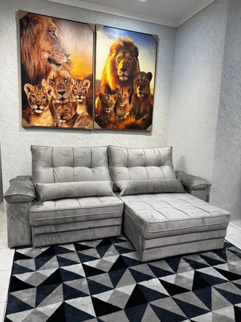 sofa retratil 4 lugares cinza claro