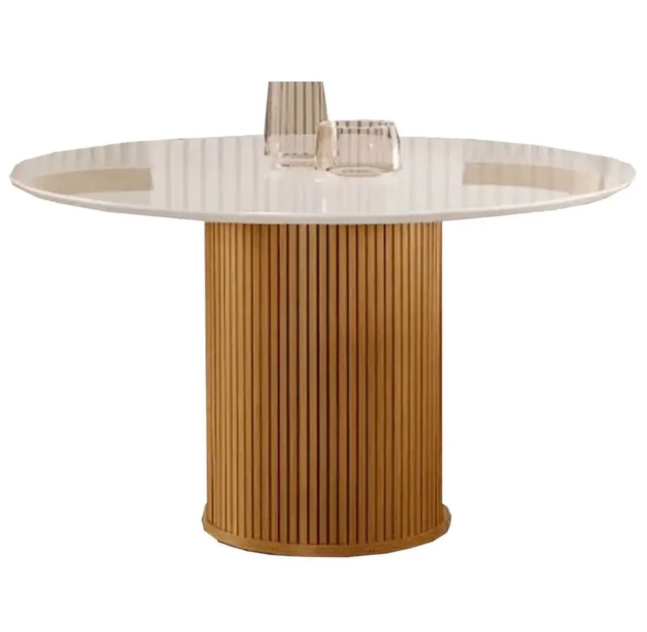 Mesa Jantar  Redonda com Vidro 110×110 Base Ripado p32