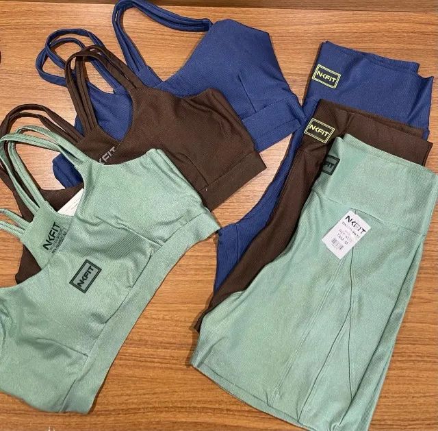 Conjunto Fitness Short Canelado Azul NKFIT Tamanho M 