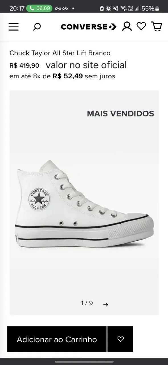 Branco Valor All Star Plataforma Tênis Converse Chuck Taylor All