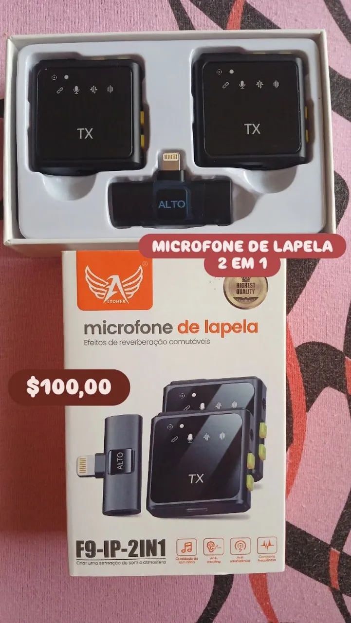 Microfone de Lapela Sem Fio 2 em 1 - Qualidade Profissional