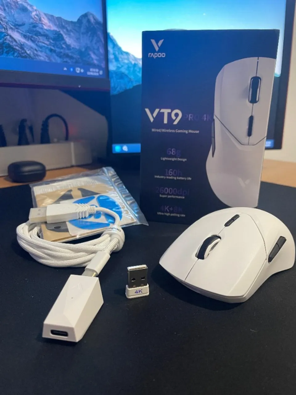 Novo Mouse Gamer Sem Fio Rapoo Vt9 Pro 4K Branco