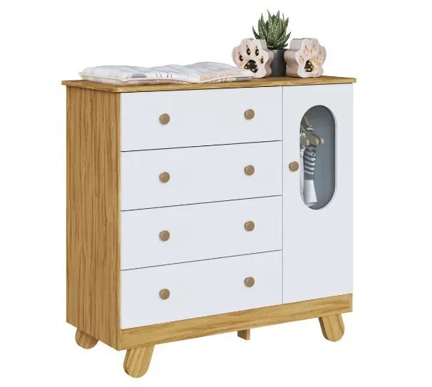 Comoda Infantil Pingo 1 Porta, 100% MDF - Peroba - Foto 2