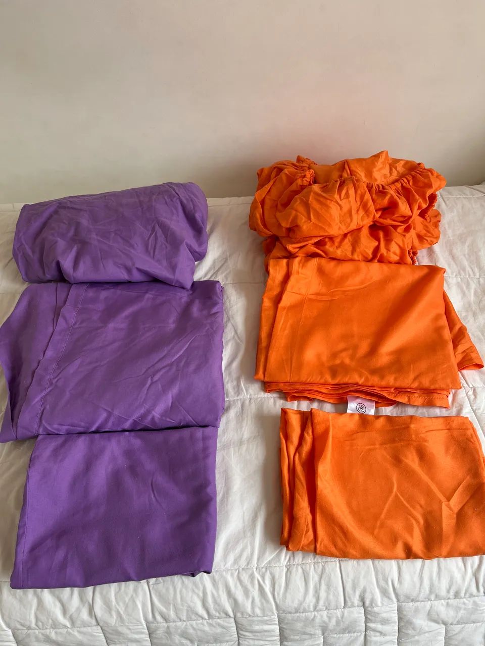 02 jogos lençol solteiro poliéster roxo e laranja  - Foto 2