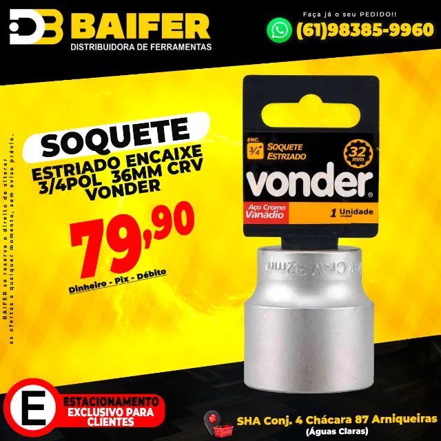 Soquete Estriado Encaixe 3/4Pol 36mm CRV Vonder