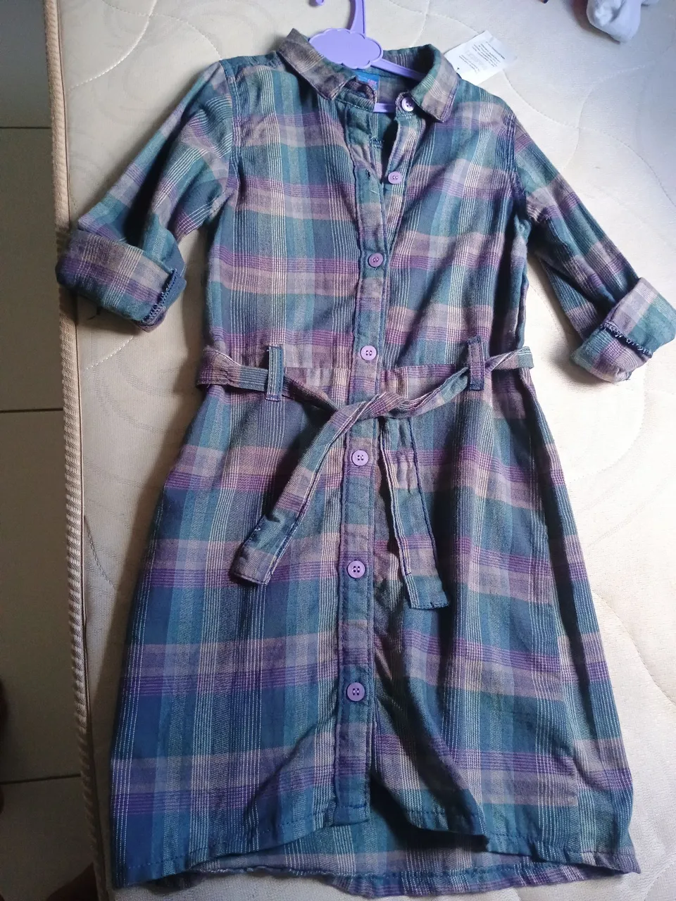 Vestido xadrez infantil com cinto