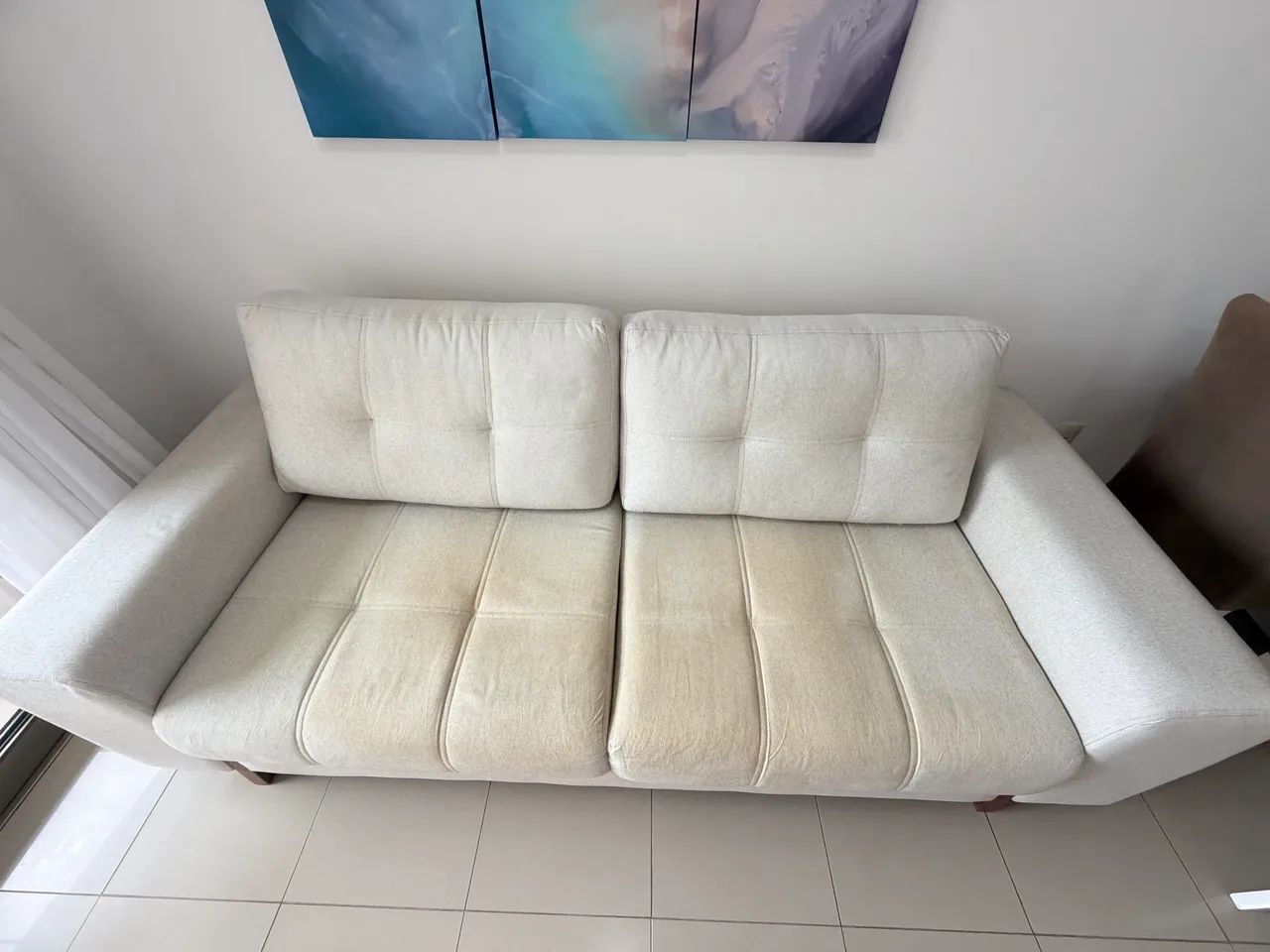 Sofá 2,20m em Linho Off-White com Pés de Madeira - Foto 4