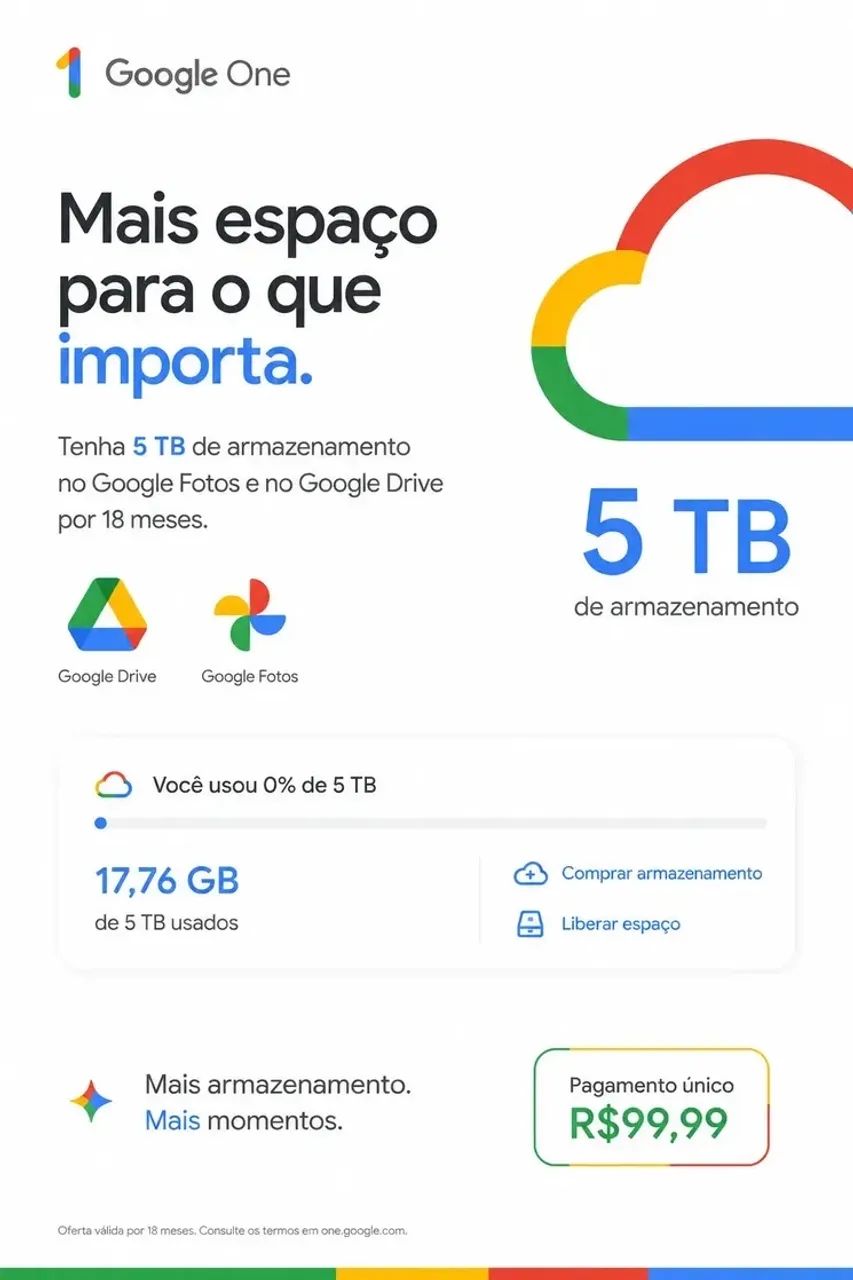 Google AI Pro + 5TB na Nuvem (18 Meses)