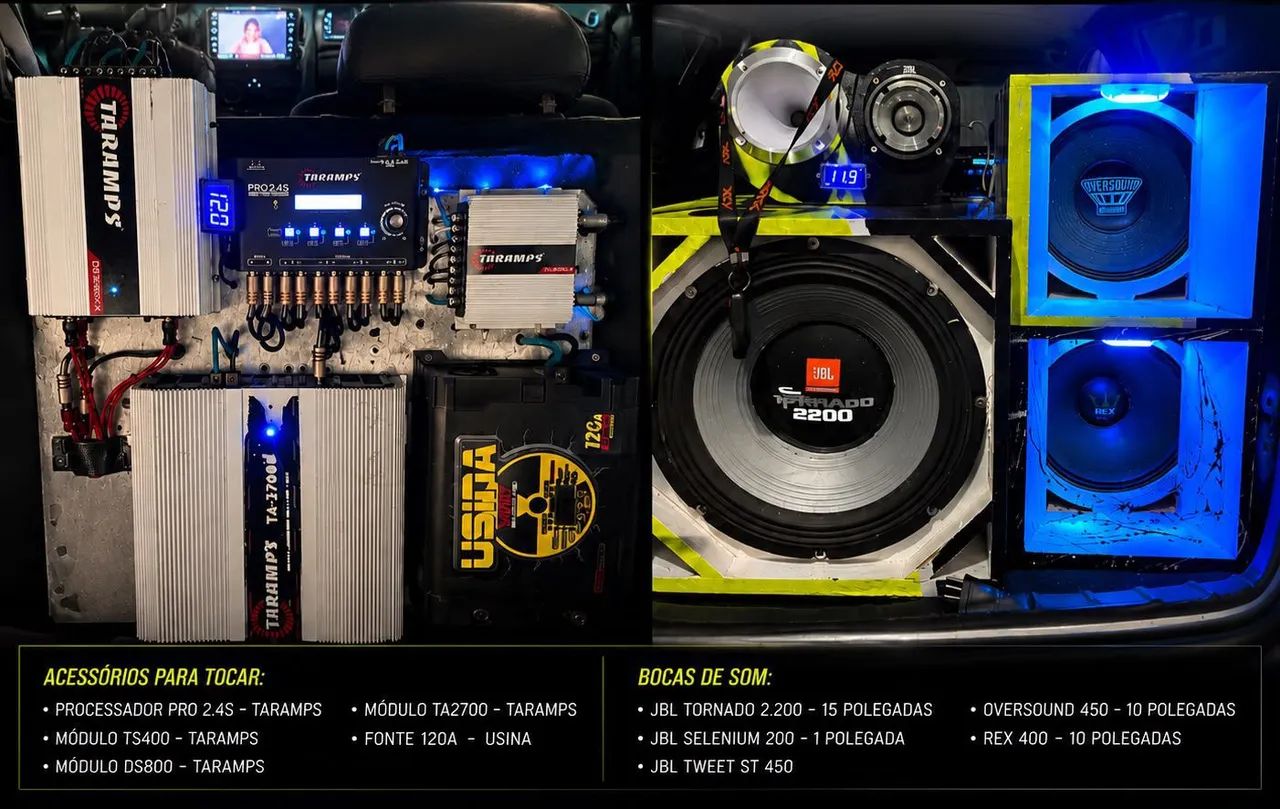 Som automotivo 4 vias completo 