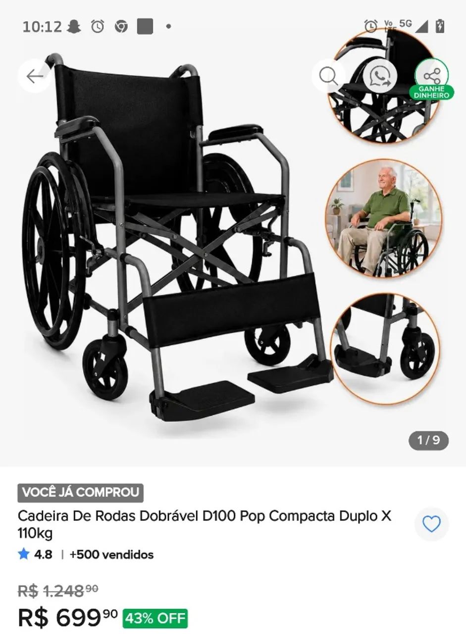 Vendo cadeira de roda nova