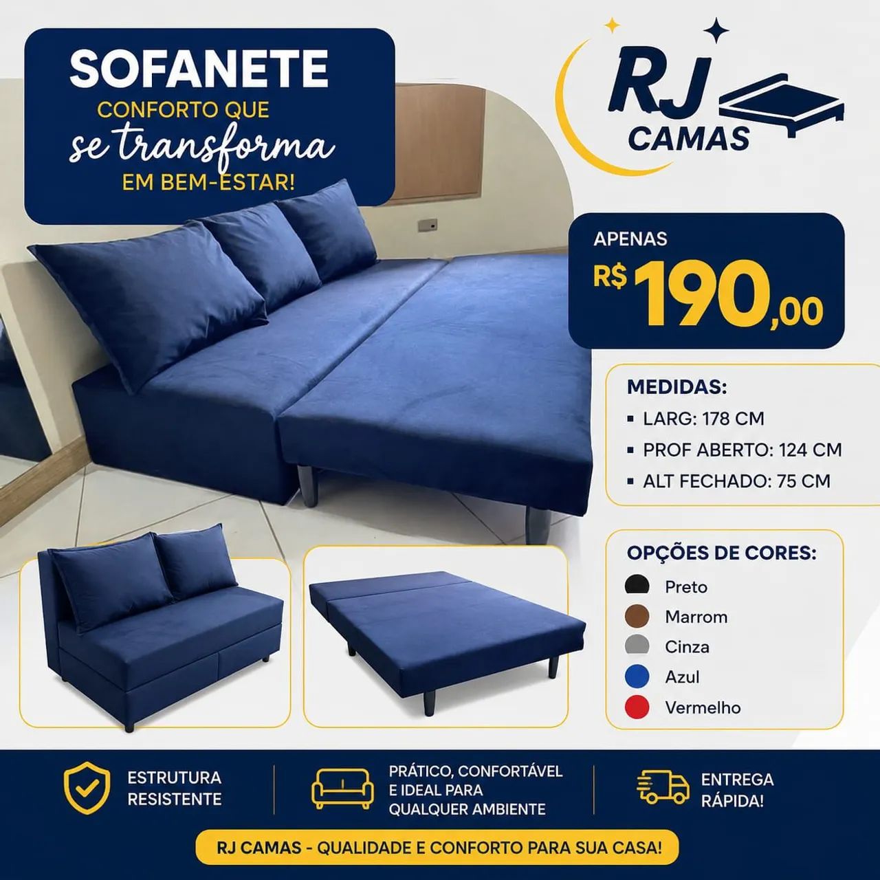 Sofá cama com 3 almofadas, pague na entrega  - Foto 5