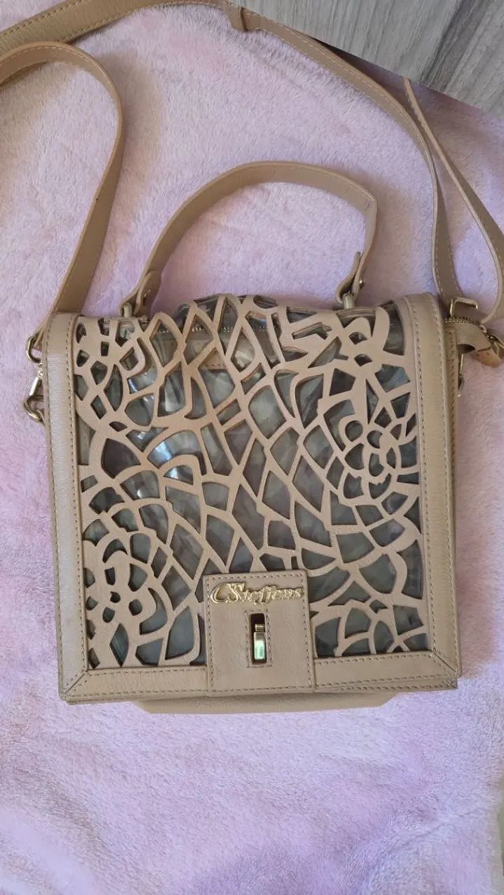 bolsa couro transversal carmen steffens bege original