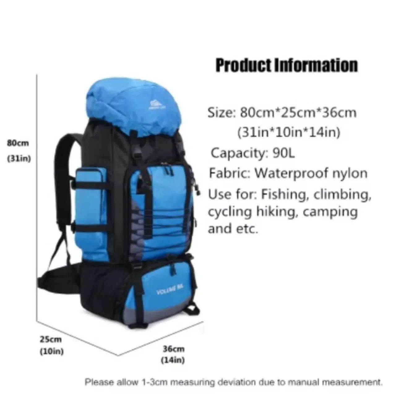 Mochila acampamento 90 litros Material nylon impermeável 600d de alta qualidade - Foto 4