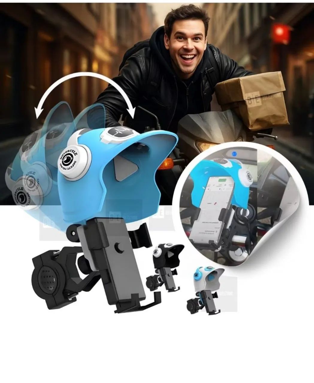 Suporte de celular para moto com proteção contra sol e chuva
