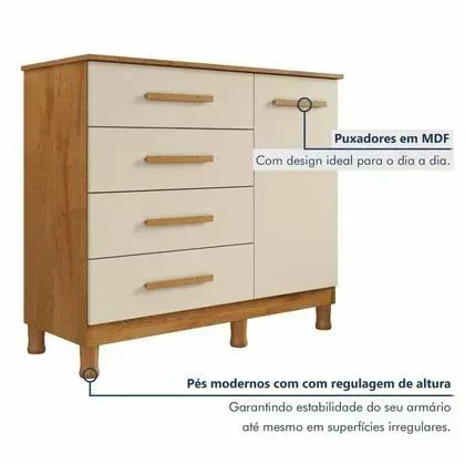 Cômoda Dallas com Chave Nature/Off White (Entrega grátis) - Foto 2