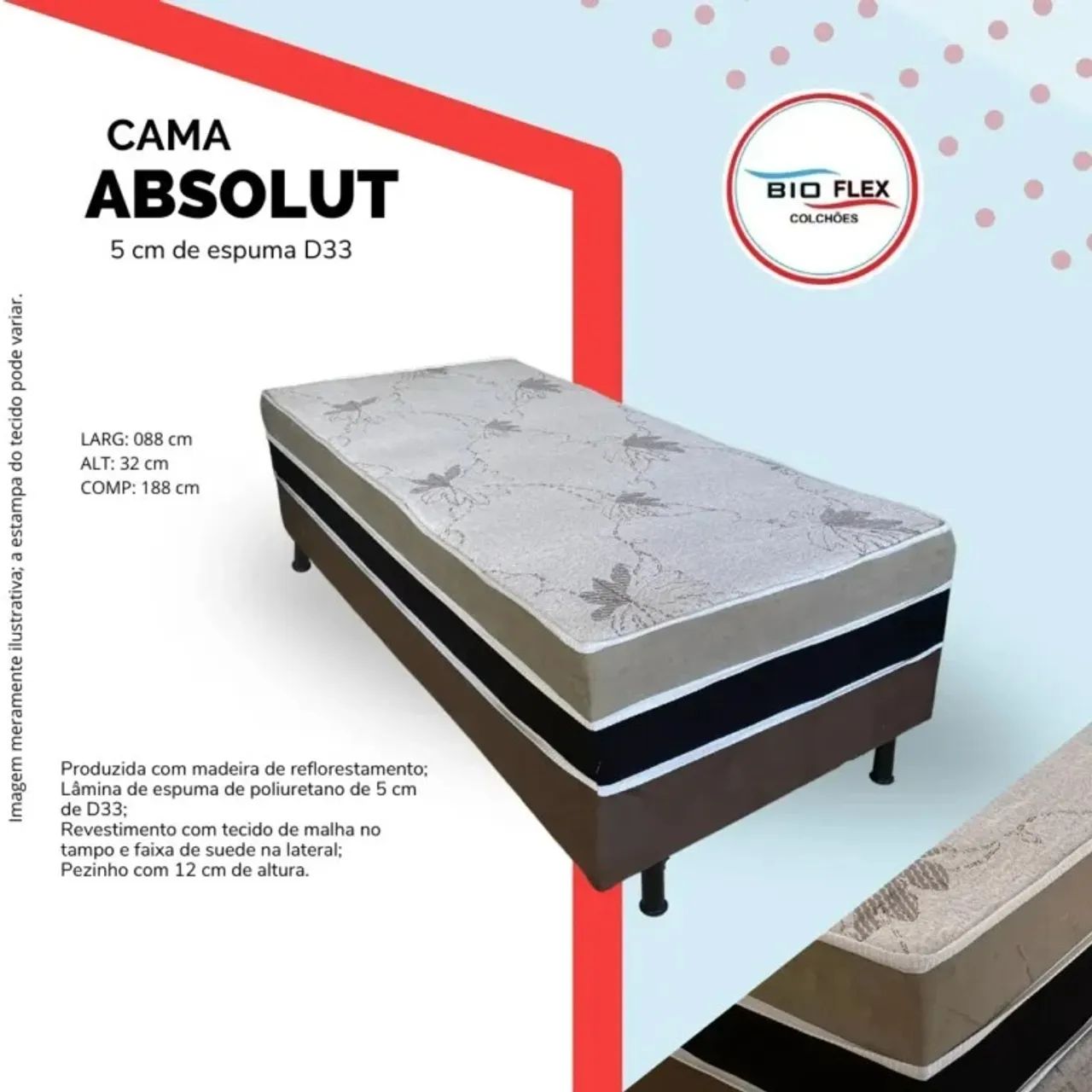 Cama Box Absolut Solteiro Ortopédica 88x188x32cm Bio Flex