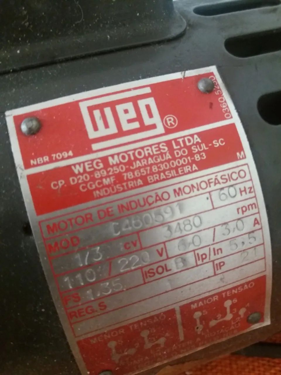 MOTOR DE MAQUINA DE COSTURA WEG 110-220 V BI-VOLT 3480 RPM - Foto 3