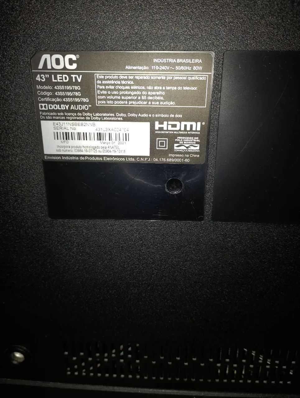 Tvs 43 polegadas AOC