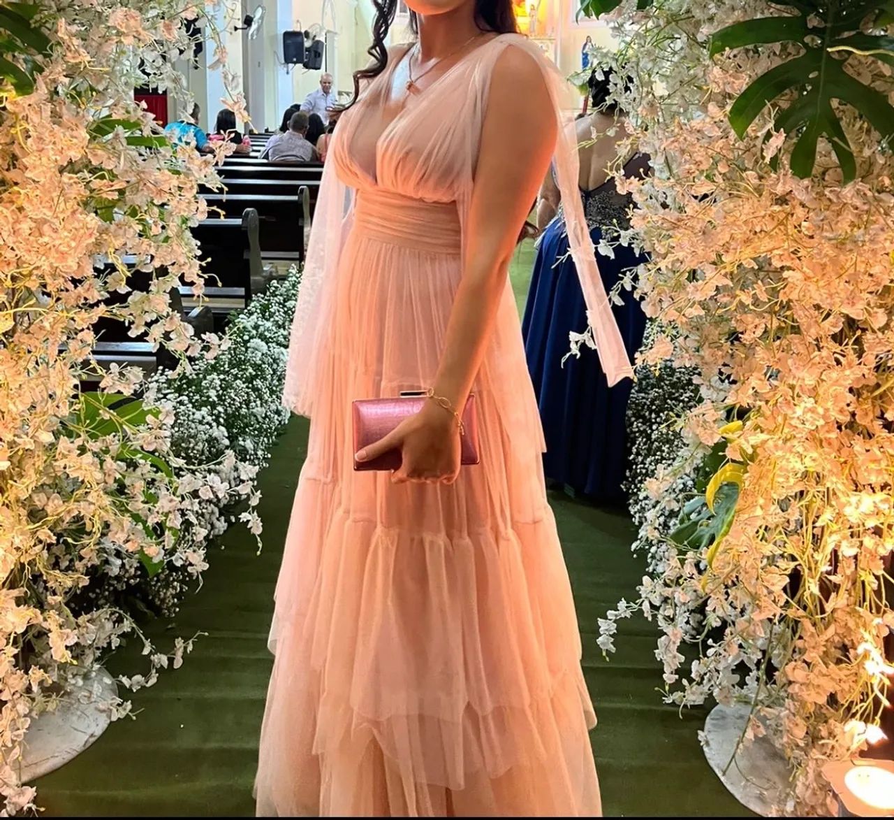 Vestido Longo Rosê/ Rosa Chá (Tânia Bastos)