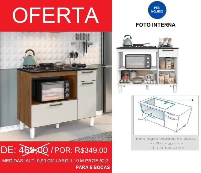 Balcão - cooktop - compre hoje e receba em até 72 horas 