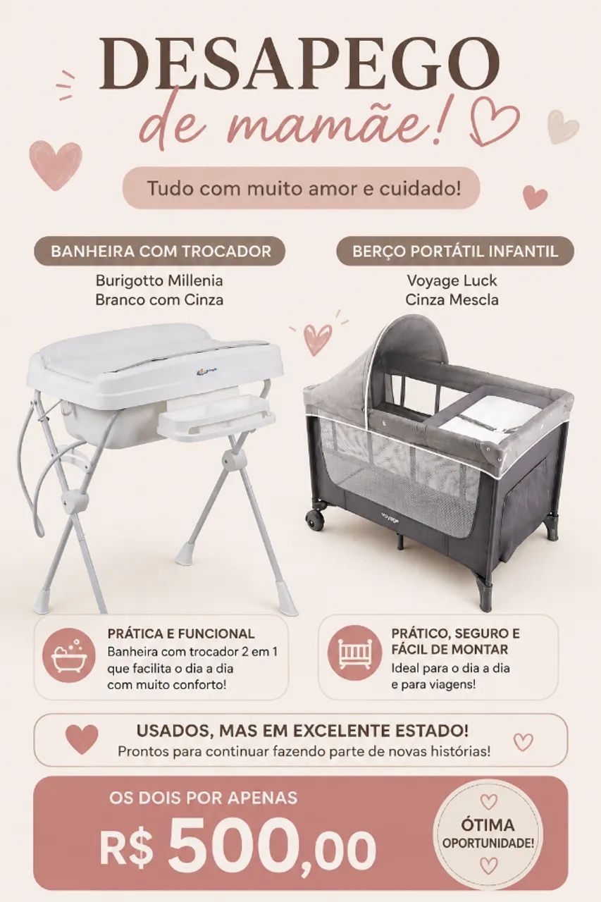 Berço + Banheira com trocador 