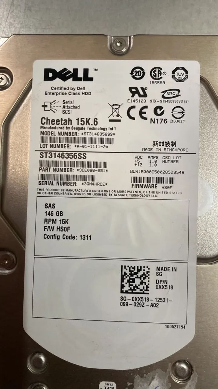 Lote 4 HDs SAS 146GB 15K RPM - Dell/Seagate Cheetah - Testados