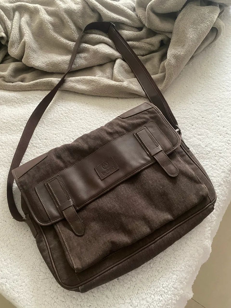 Bolsa Carteiro / Pasta Bennesh Original - Lona e Couro Legítimo