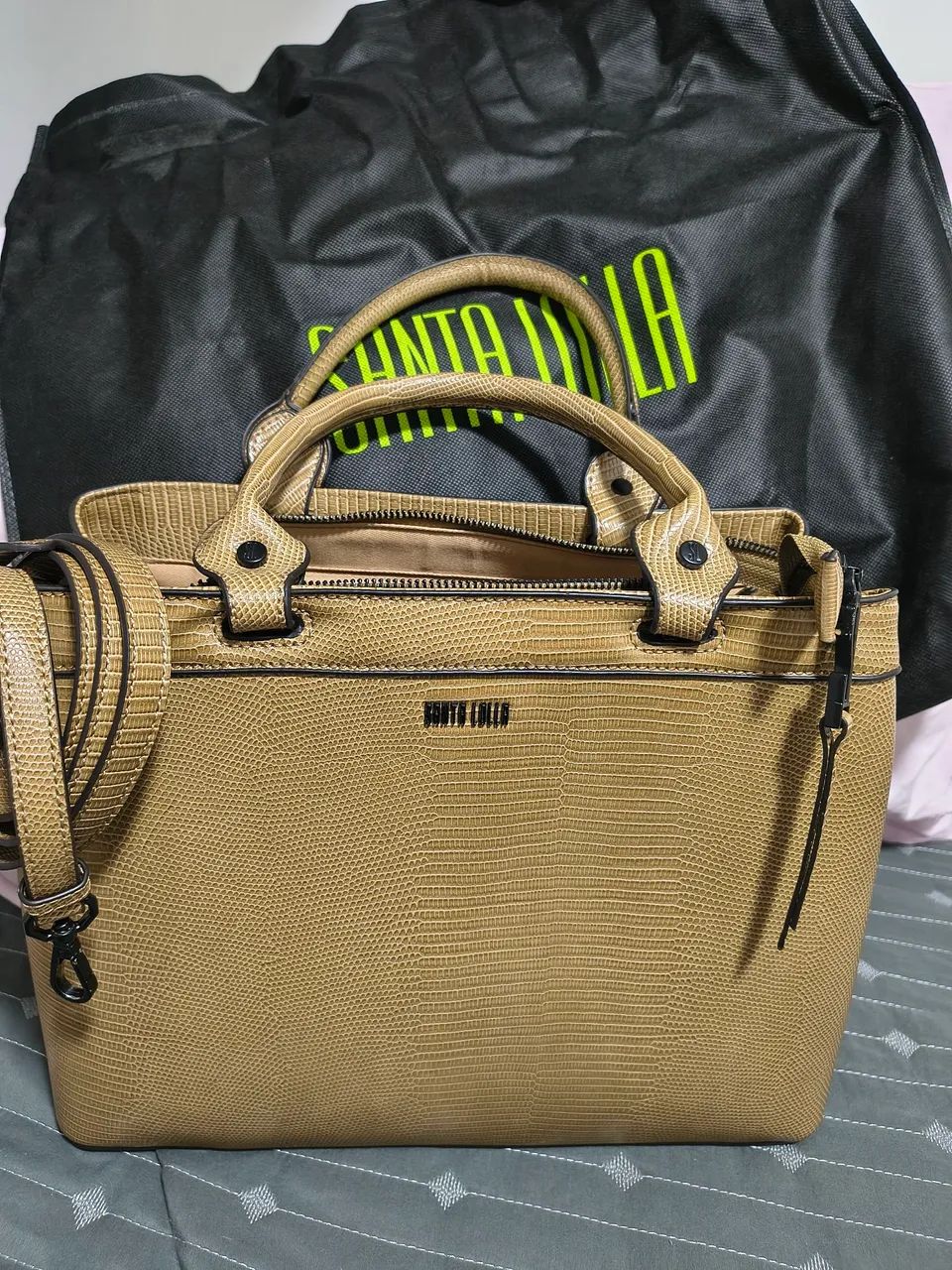 Bolsa Tote Lizard Marrom Duas Alças Santa Lolla