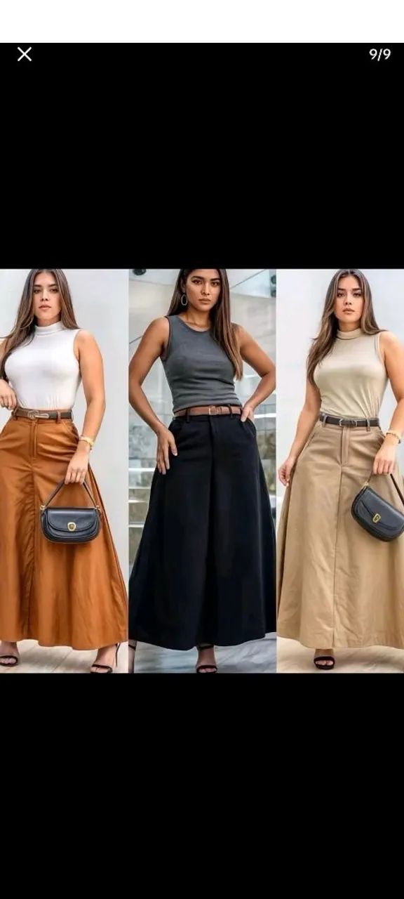 Saia rodada longa feminina alfaiataria e cintura alta - Foto 3