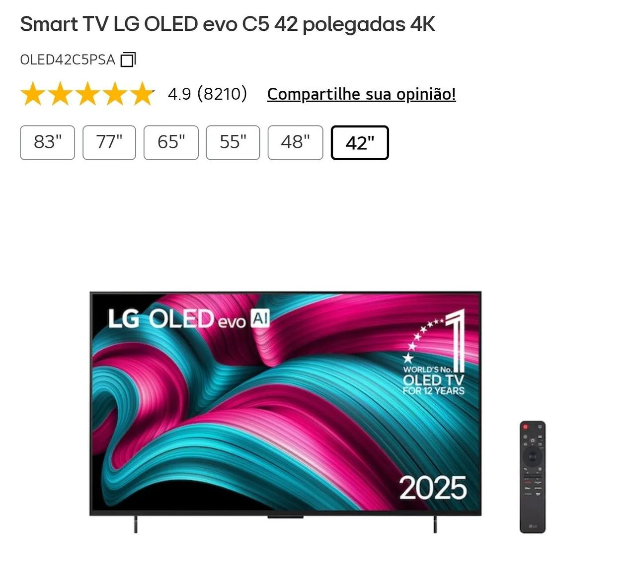 Smart TV LG OLED evo C5 42 polegadas 4K - Foto 2